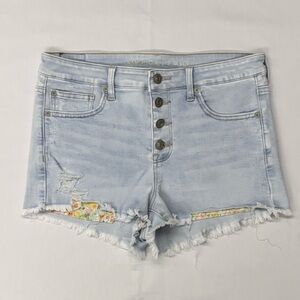 American Eagle Light Wash Button Fly High Rise Shortie Denim Jean Shorts Size 6